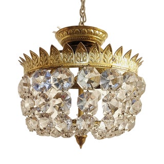 Brass & Crystal Ceiling Lamp, Spain, 1950s For Sale