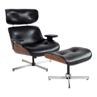 Plycraft Mid Century Restored Walnut and New Leather Chair & Ottoman For Sale