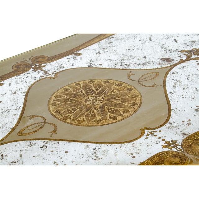 Early 20th Century Early 20th Century Neoclassical Lyre Side Table With Acid-Etched Glass Top and Accents by Maison Jansen, France For Sale - Image 5 of 10