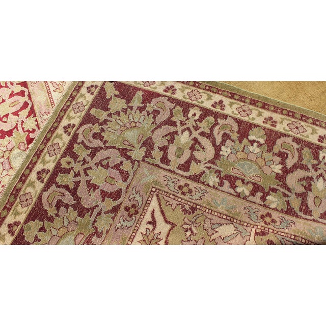 Burgundy Late 19th Century Antique Indian Agra Rug in Green and Burgundy With Medallion For Sale - Image 8 of 8