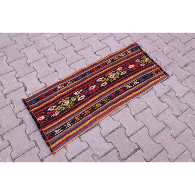 1970s Rustic Striped Black Small Rug For Sale - Image 11 of 12