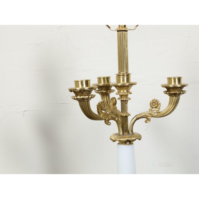 1920s French Empire Style Bronze and Opaline Glass Table Lamps - a Pair For Sale In Atlanta - Image 6 of 9
