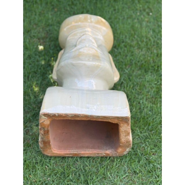 Large Vintage Glazed Ceramic Moai Easter Island Head Sculpture For Sale - Image 9 of 12