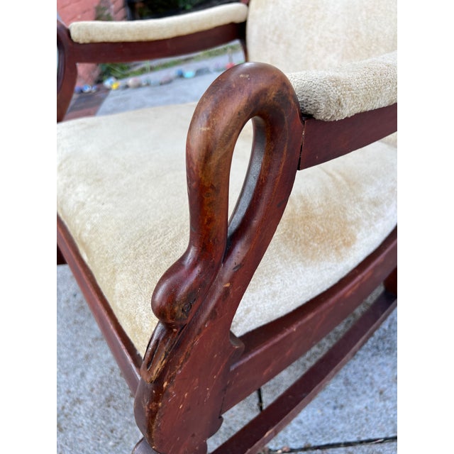 1950s Cherry Wood Rocking Chair Featuring Carved Swan Arms | Chairish