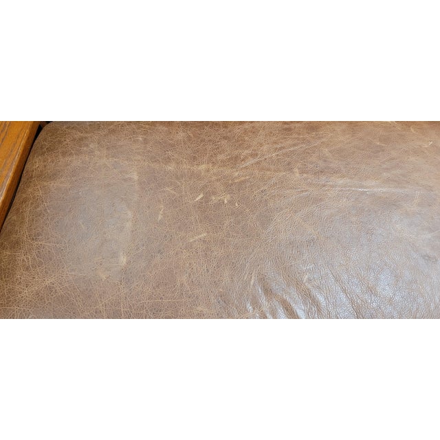 Wood 1990s Mission Style Oak Bomber Leather Window Bench For Sale - Image 7 of 10