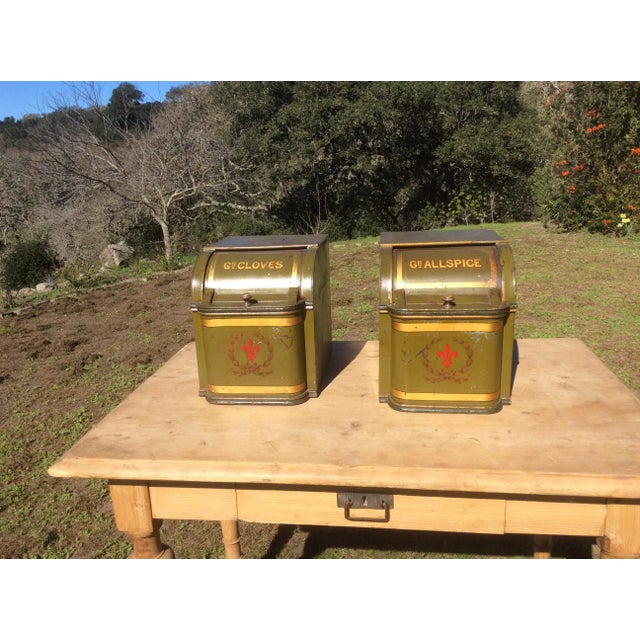 Great looking antique spice Mercantile Display Tole bins. Original paint with Minor refreshing Of Painted surface. Nice...