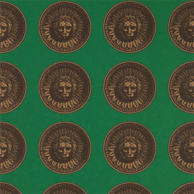 Zoffany Medallion Wallpaper in Malachite/Gold - a Sample For Sale