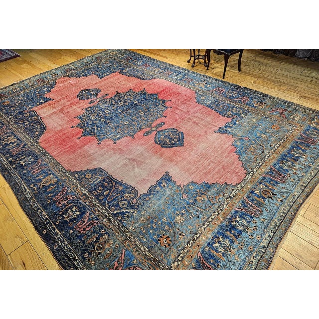 19th Century Oversized Persian Khorassan Rug, Hand-Knotted Wool, Floral Pattern, Red & Blue, 11’ X 16’ For Sale In Chicago - Image 6 of 18