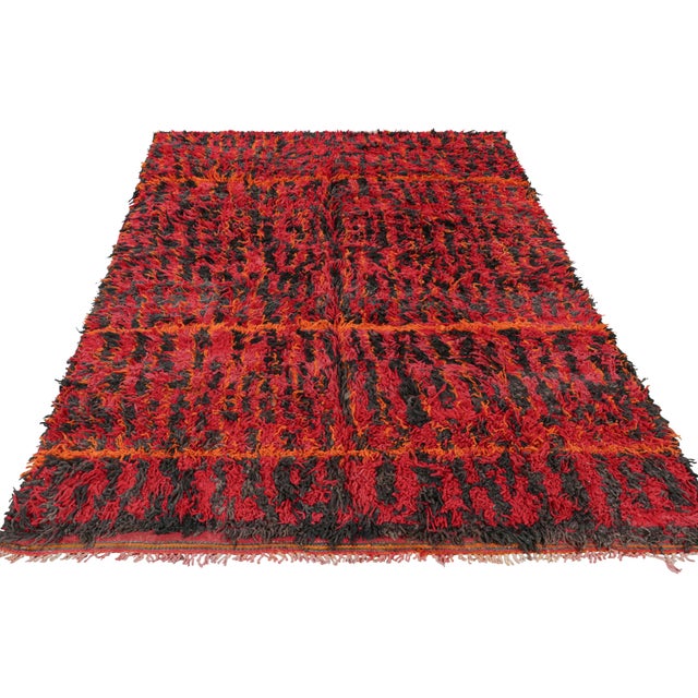 1950s Vintage Moroccan Rug, Red & Black With Abstract Patterns - Rug & Kilim For Sale - Image 5 of 7