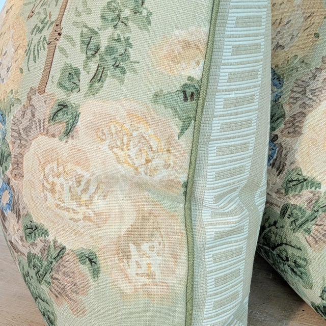 Not Yet Made - Made To Order Lee Jofa Hollyhock Pillows in Celadon With Scalamandre Lark Stripe Backs For Sale - Image 5 of 10