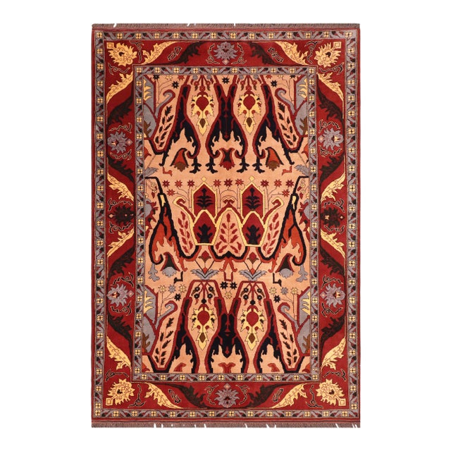 1980s 1980s Vintage Rustic Kargahi Tan/Red Hand Knotted Rug For Sale