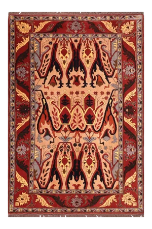 1980s 1980s Vintage Rustic Kargahi Tan/Red Hand Knotted Rug