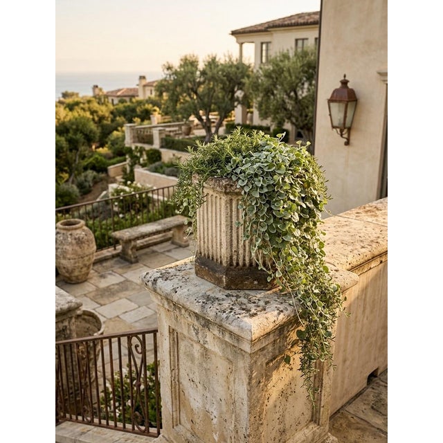 Stone Vintage Neoclassical Octagonal Fluted Cast Stone Planter For Sale - Image 7 of 10