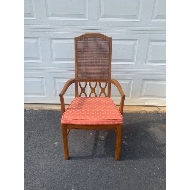 Mid-Century Modern Set of 8 Vintage Cane Back Dining Chairs With Coral Upholstery, Mid-Century Regency Style For Sale - Image 3 of 7