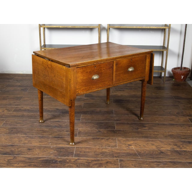 English 19th Century Oak Drop Leaves Draper's Table with Brass Measuring Tape For Sale - Image 9 of 12