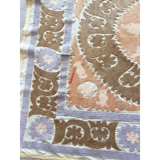 Asian Suzani Embroidered Wall Hanging, 4'5'' X 5' For Sale - Image 4 of 9