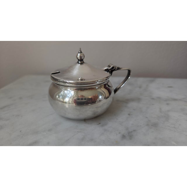 English Early 20th Century English Epns Silver-Plated Mustard Pot With Cobalt Blue Glass Liner For Sale - Image 3 of 17