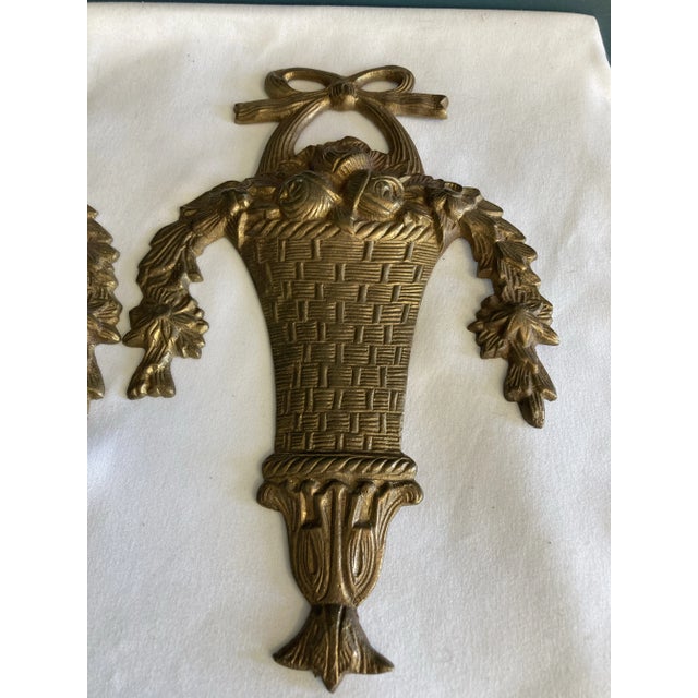 Vintage Brass Basket Wall Decor, Set of 2 For Sale - Image 4 of 9