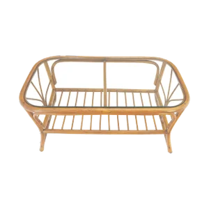Ficks Reed Rattan Bamboo Rounded Corners Two Tier Coffee Table c1970s