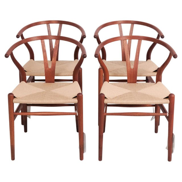 Model CH24 Wishbone Chairs in Mahogany and Wicker by Hans J. Wegner for Carl Hansen & Søn, 1990s, Set of 4 For Sale - Image 13 of 13
