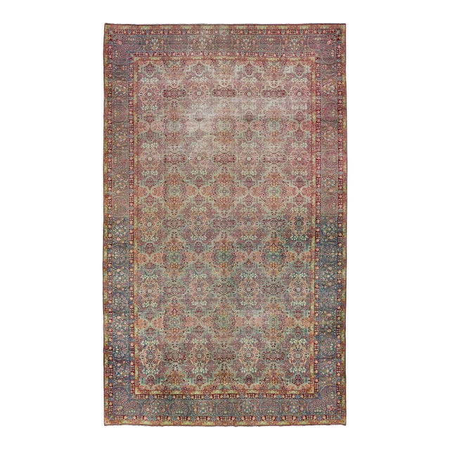 Blue Persian Tabriz Antique Wool Rug With Allover Floral Motif From the 1900's For Sale