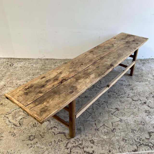 Late 20th Century Elm Wood Wide Seat Bench or Coffee Table For Sale In Los Angeles - Image 6 of 6