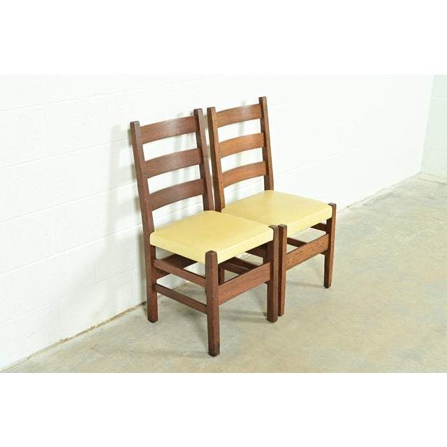 Stickley Gustav Stickley Antique Mission Oak Arts & Crafts Ladder Back Dining Chairs, Pair For Sale - Image 4 of 13