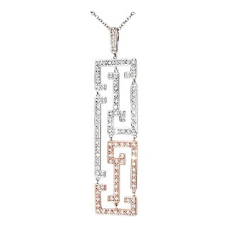 Mid 20th Century 14k 2 Tone White Rose Gold Diamond Oriental Station Necklace For Sale