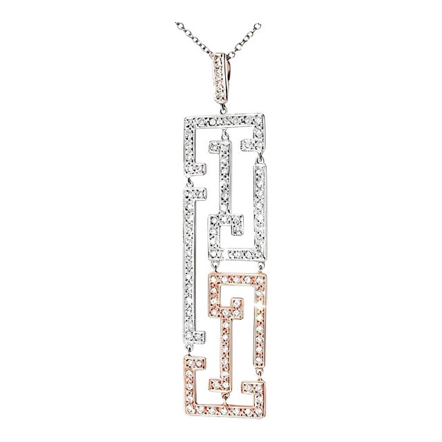 Mid 20th Century 14k 2 Tone White Rose Gold Diamond Oriental Station Necklace For Sale