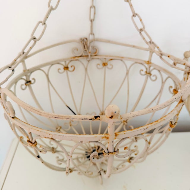 1950s Vintage French Country Wrought Iron Hanging Planter Baskets, a Pair of Two For Sale - Image 5 of 12