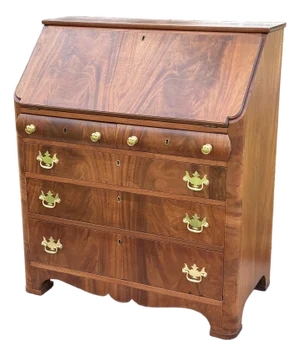 Antique Chippendale Flame Walnut Slant Front Secretary Desk