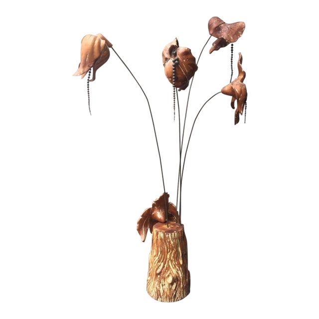 1970's Mid-Century Modern Wood and Bronze Tropical Plant Sculpture For Sale
