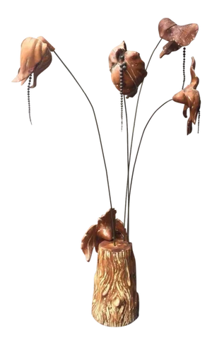 1970's Mid-Century Modern Wood and Bronze Tropical Plant Sculpture