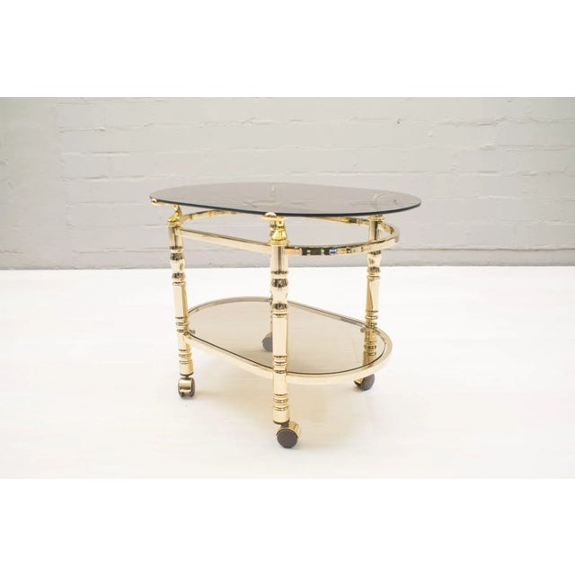 Hollywood Regency Brass & Smoked Glass Serving Trolley, 1960s For Sale - Image 10 of 10