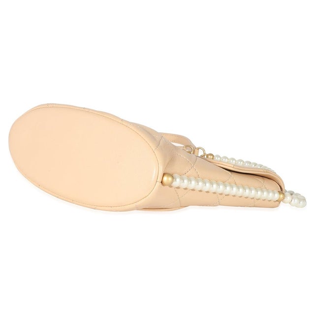 Animal Skin Beige Quilted Calfskin Small Pearl Chain Hobo For Sale - Image 7 of 8