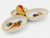 Hand-painted Italian ceramic serving dish featuring three connected bowls, a bright yellow rim, painted fruit and leaf...