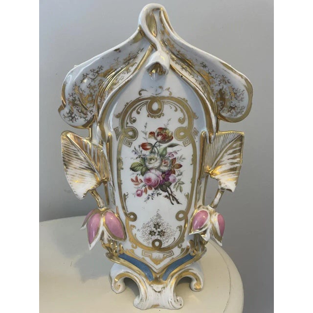 Mid 19th Century Pair of 19th Century French Porcelain Vases With Floral Painted and Glazed Decoration For Sale - Image 5 of 10