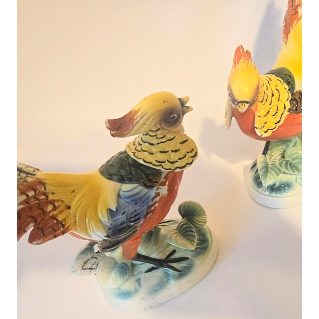 Vintage Folk Art Pheasant Figurines- A Pair For Sale - Image 16 of 18