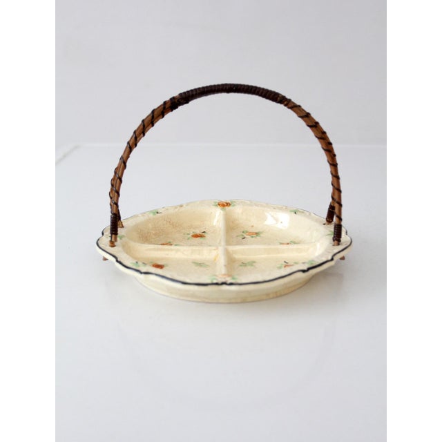 Mid 20th Century Vintage Japanese Floral Porcelain Serving Dish With Handle For Sale - Image 5 of 13