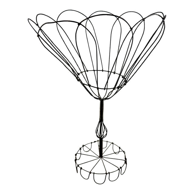 Antique French Handmade Petal Top Wire Kitchen Basket For Sale