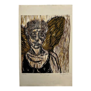 Art by Gina Kail Wood Relief Block Print Amy's Angel Nov 1998 For Sale