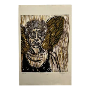 Art by Gina Kail Wood Relief Block Print Amy's Angel Nov 1998