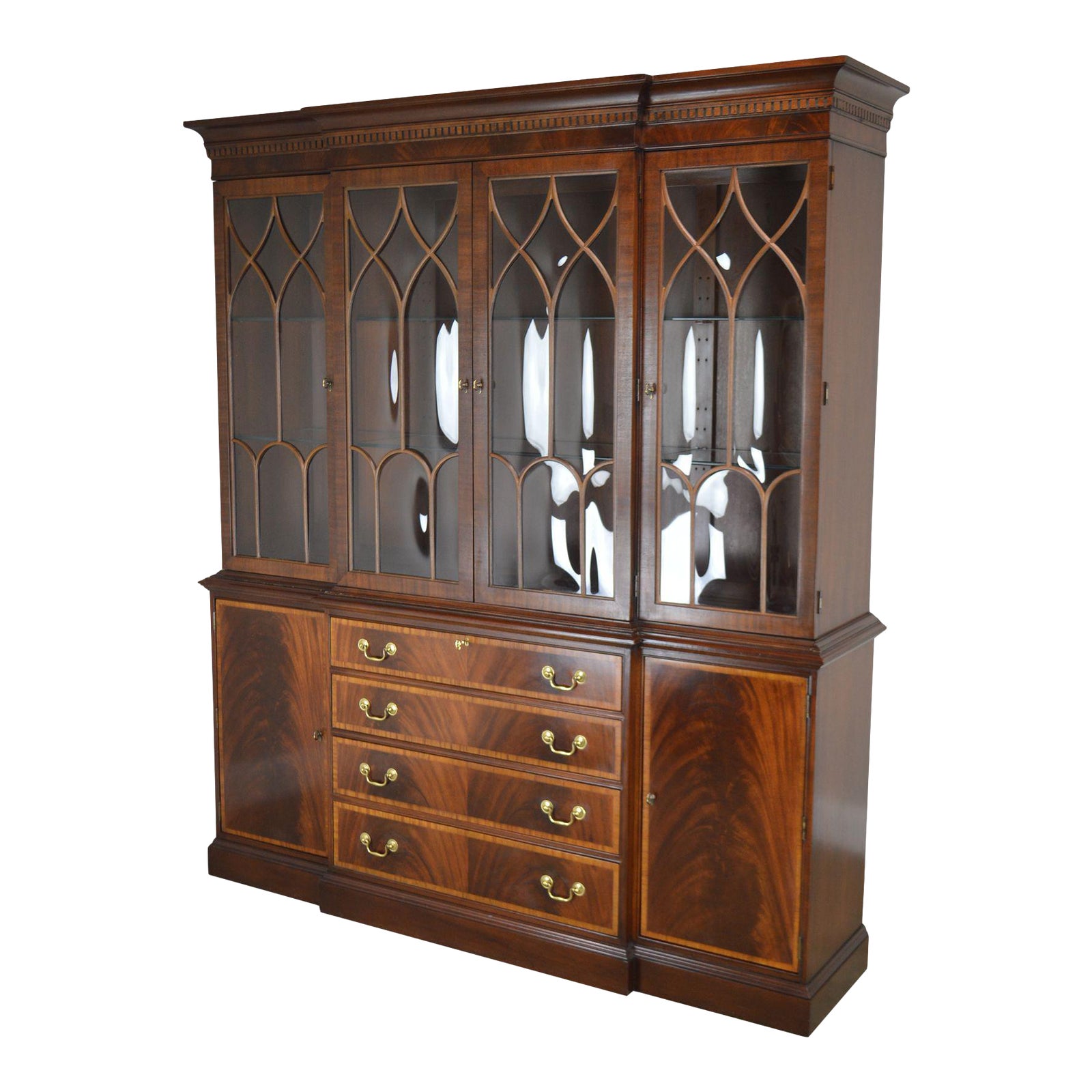 Ethan Allen Style Flame Mahogany Banded Breakfront China