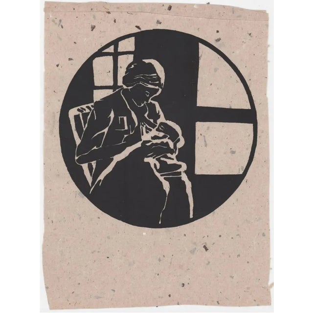 1970s unsigned woodcut roundel on handmade paper.