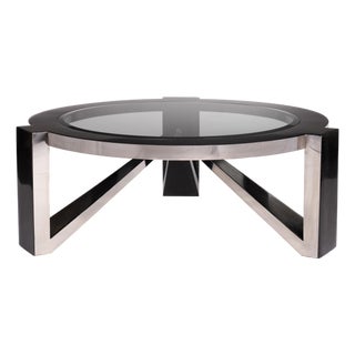 Fossil Stone and Stainless Steel Cocktail Table, Black and Silver - Triton by Oggetti For Sale