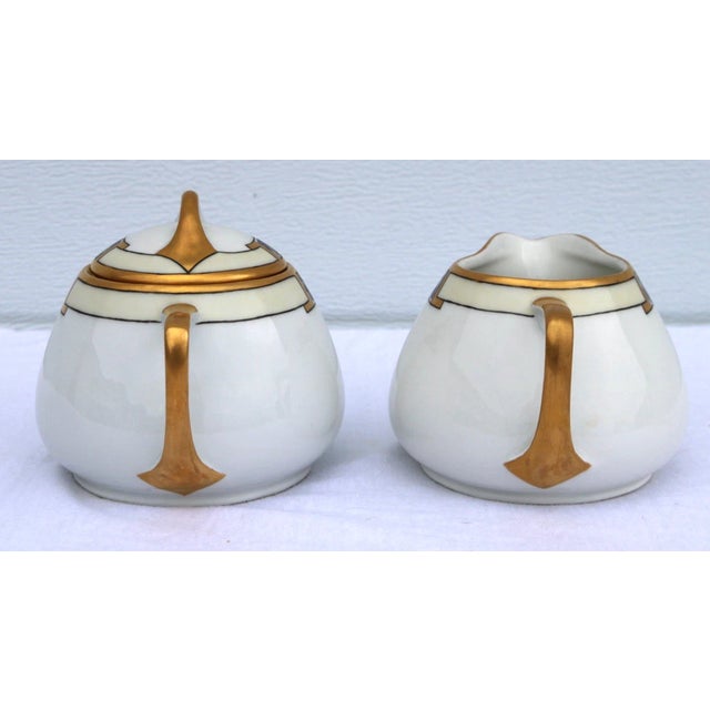 Gold 1925 KPM Art Deco Porcelain Gold Creamer and Sugar Dishes Signed by the Artist For Sale - Image 8 of 11