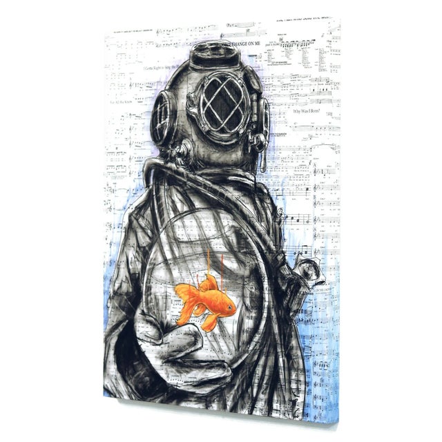 Remembering to Forget - Abstract Figurative Diver Mixed Media Surrealist Original Artwork by Robert Lebsack For Sale In Los Angeles - Image 6 of 8