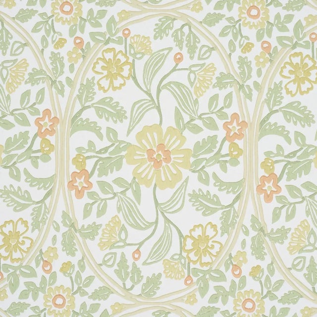 Contemporary Schumacher Garden Guild Wallpaper In Marigold For Sale - Image 3 of 4