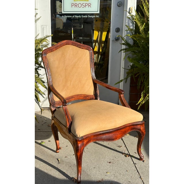 French Nancy Corzine Tropez French Mahogany & Leather Fauteuil Arm Chair For Sale - Image 3 of 6