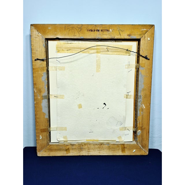 Wood Mid-Century Figural Seated Woman Ink Drawing in Ornate Gold Gilt Frame For Sale - Image 7 of 11